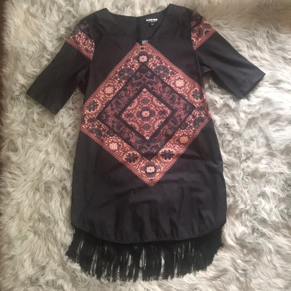 Fashion union Boho dress with fringe